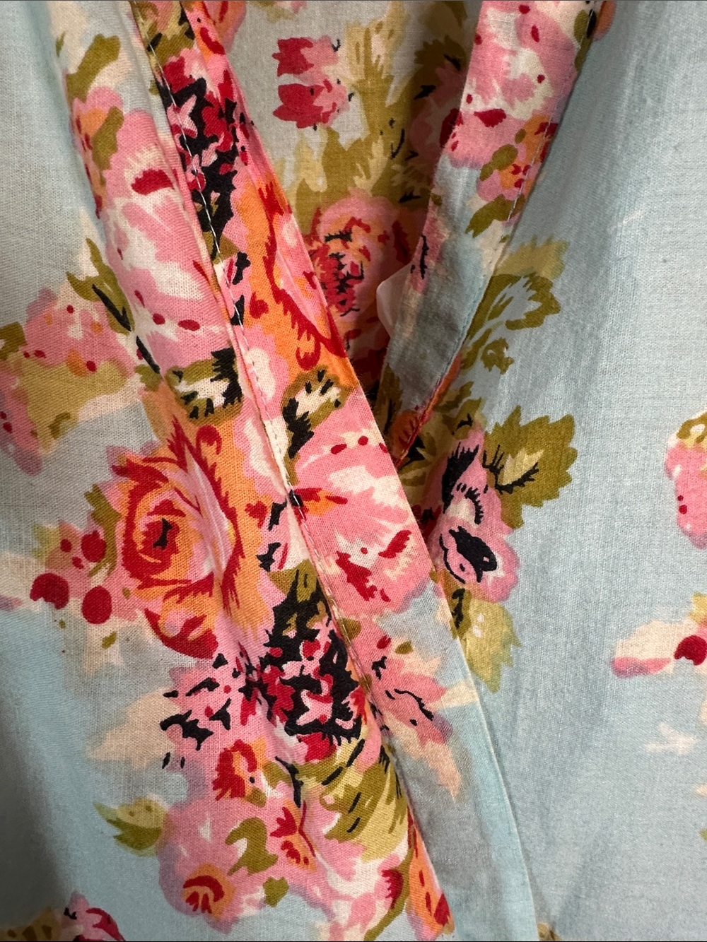 Floral Wrap Robe in Light Blue with Pink Roses - Women's Robe - Picture 3 of 5